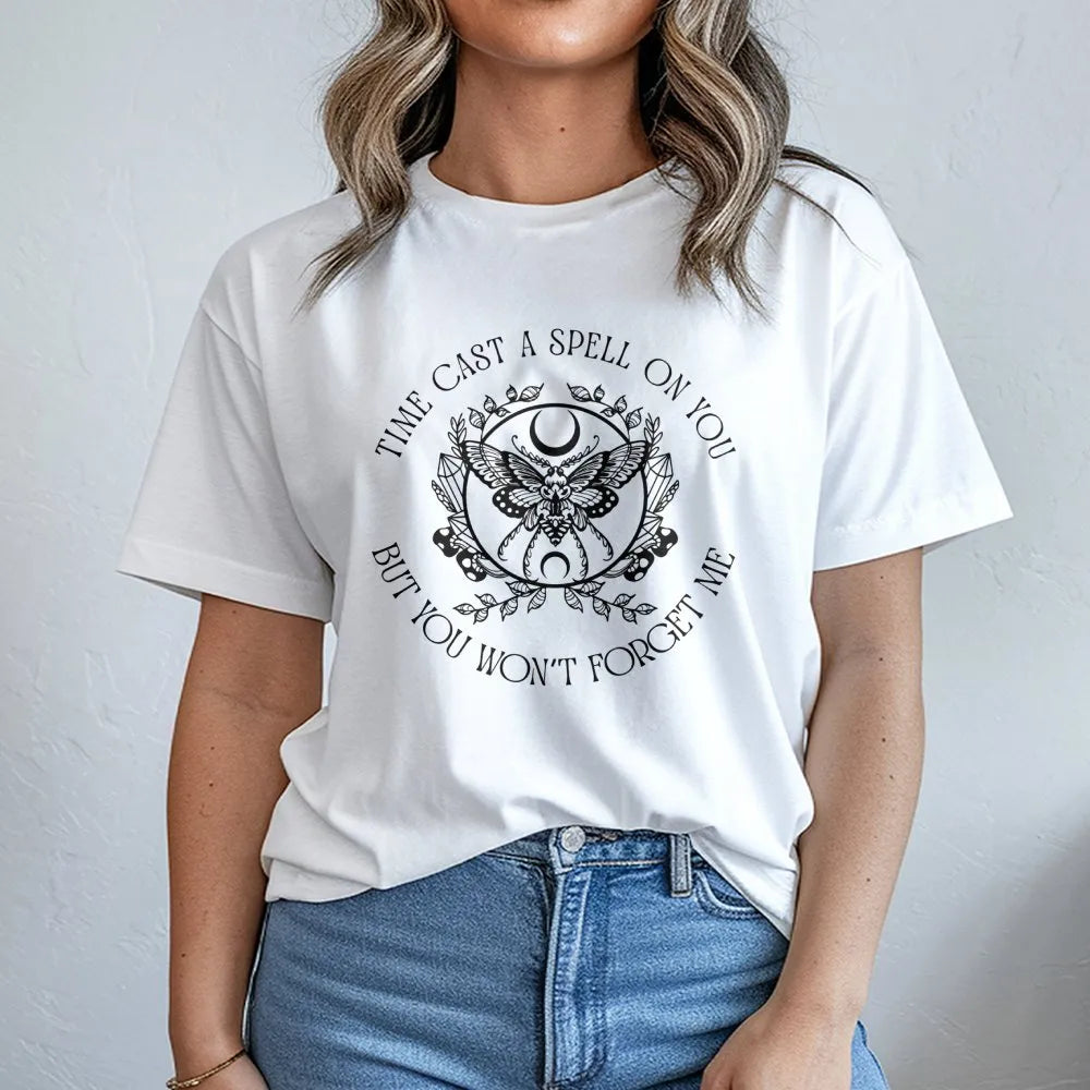 Time Cast A Spell On You T-Shirt | Witchy Moth Moon Graphic Tee | Premium 100% Cotton Shirt | Music Lover Vintage Rock Gift f