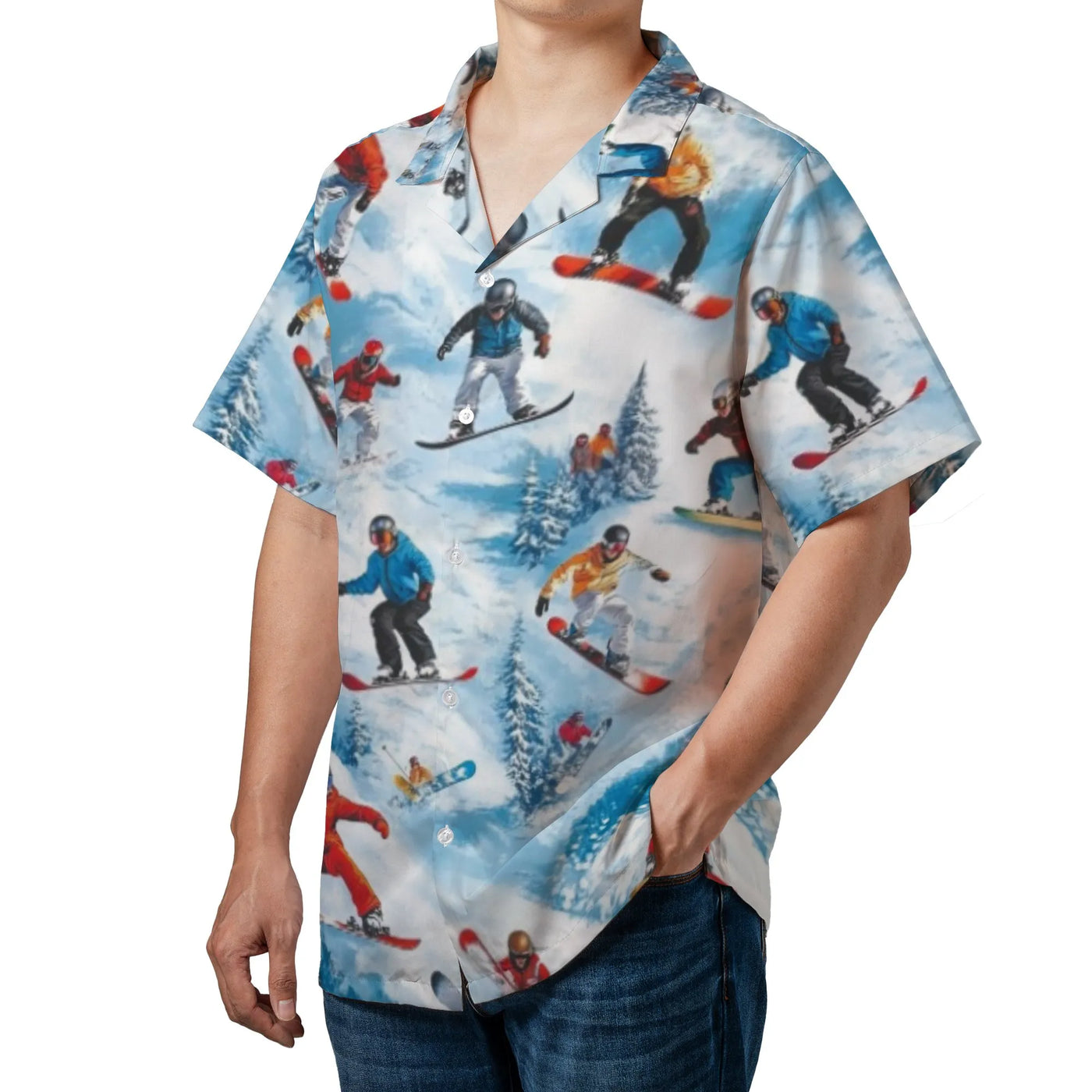 Snowboard Hawaiian Shirt | Winter Sports All-Over Print | Premium Woven Polyester | Unique Gift for Snowboarders & Skiers
