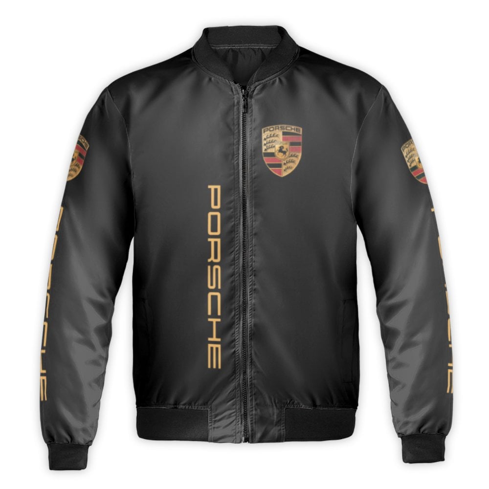 Porsche Logo Bomber Jacket | Premium Black Streetwear Coat | Nylon Windbreaker Utility | Luxury Car Enthusiast Gift