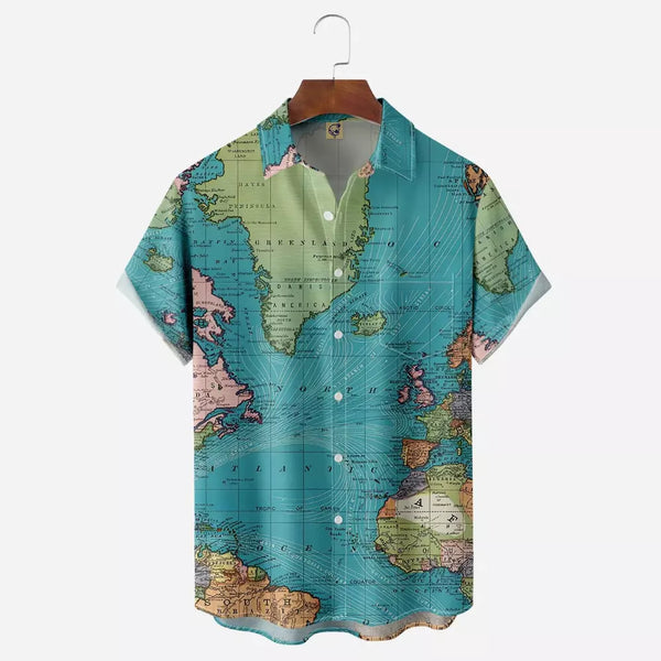 World Map Print Hawaiian Shirt | Vintage Cartography Art | Lightweight Breathable Fabric | Unique Travel Gift for Men and Wom