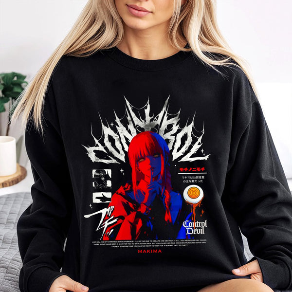 Makima Chainsaw Man Sweatshirt | Control Devil Vintage Anime Graphic | Premium Cotton Blend | Unisex Streetwear Gift for Anim