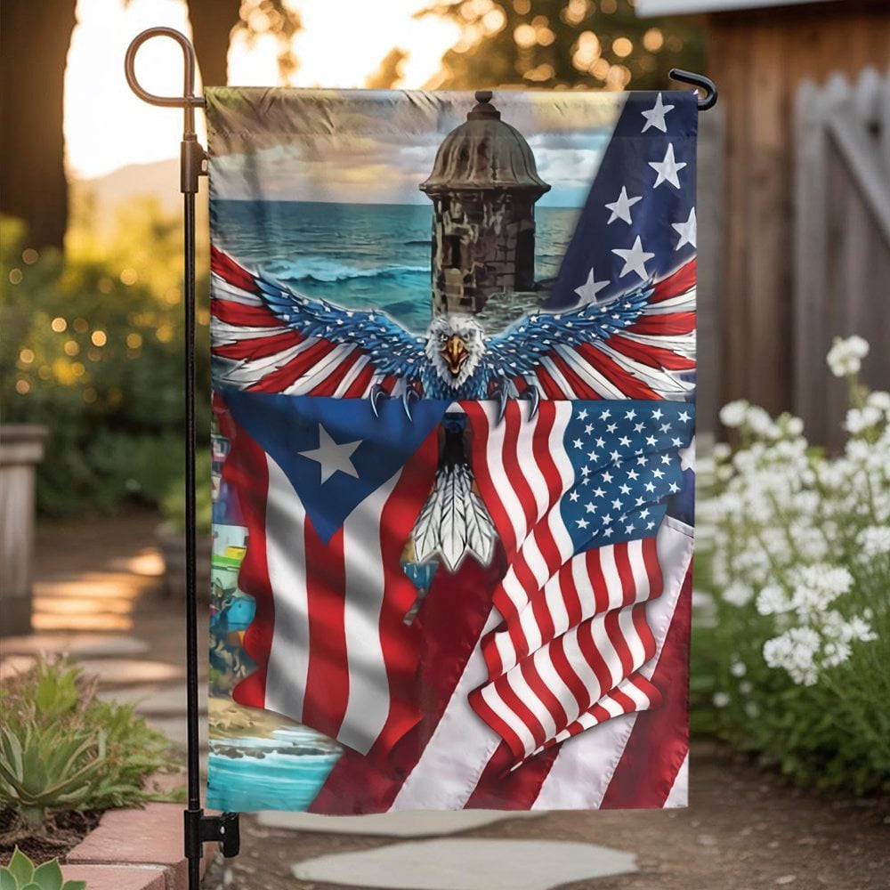 Puerto Rico US Flag Garden Flag | Patriotic Eagle Outdoor Decor | Weather-Resistant Polyester | Gift for Puerto Rican Heritag