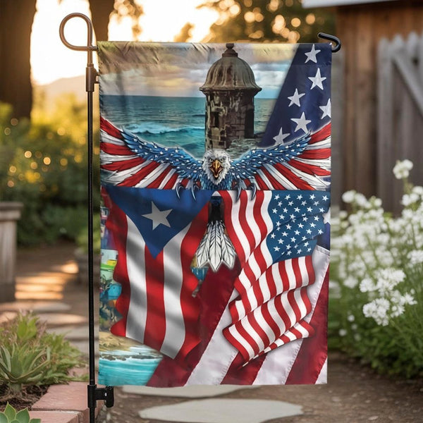 Puerto Rico US Flag Garden Flag | Patriotic Eagle Outdoor Decor | Weather-Resistant Polyester | Gift for Puerto Rican Heritag