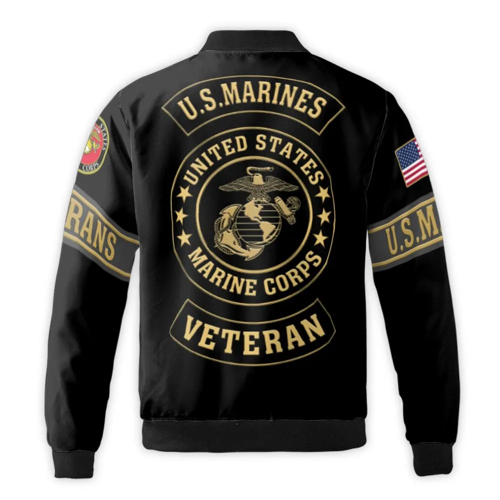 US Marine Veteran Bomber Jacket | Patriotic Eagle Globe & Anchor Print | Durable Nylon Shell | Military Gift for Men and Wome
