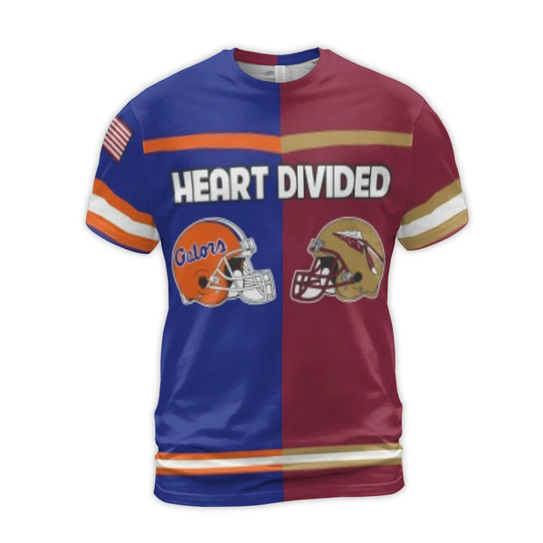 Divided Rivalry Football T-Shirt | Florida College Game Day Apparel | Premium Polyester Jersey | Gift for Sports Fans and Alu