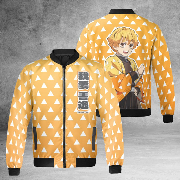 Zenitsu Bomber Jacket | Demon Slayer Anime Streetwear | Premium Nylon Quilted | Unisex Cosplay Gift for Fans