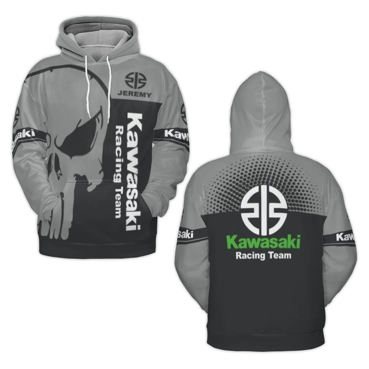 Kawasaki Racing Team Hoodie | Personalized Skull Graphic 3D Print | Premium Polyester Fleece | Biker Gift for Men and Women