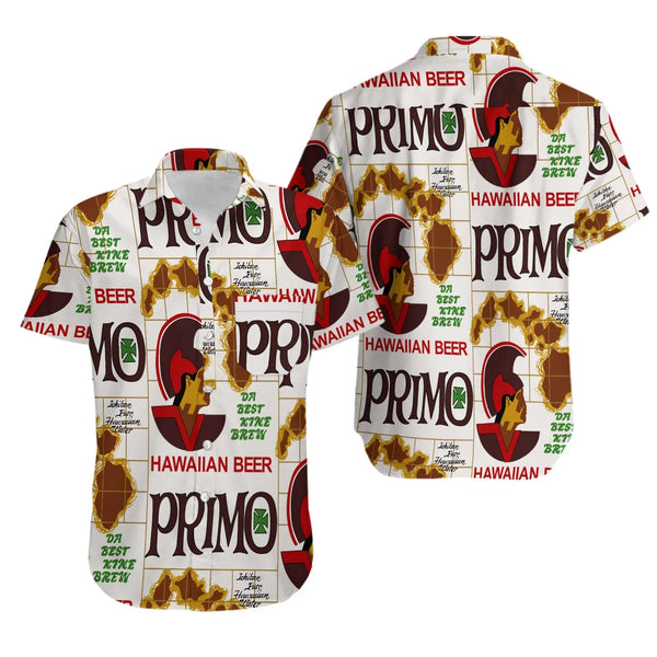 Hawaiian Primo Beer Aloha Shirt | Retro Tropical Island Graphic | Lightweight Wrinkle-Resistant Polyester | Summer Vacation G