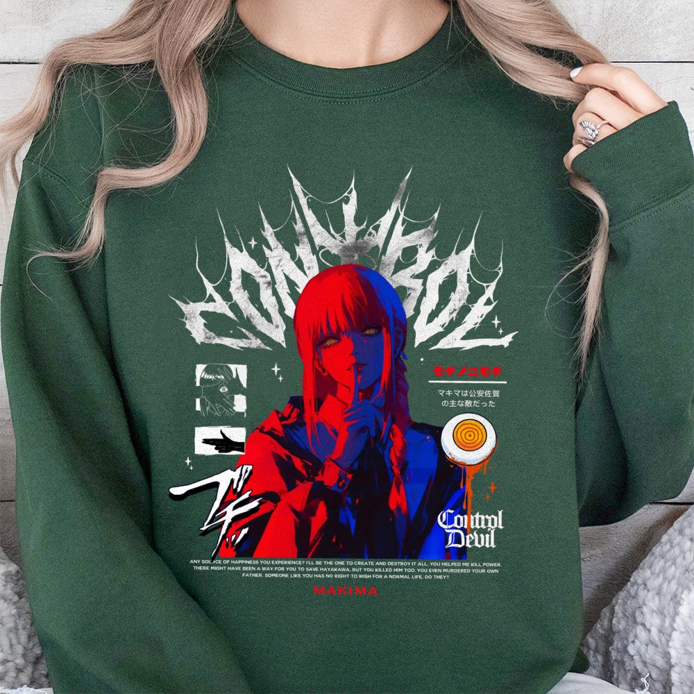 Makima Chainsaw Man Sweatshirt | Control Devil Vintage Anime Graphic | Premium Cotton Blend | Unisex Streetwear Gift for Anim