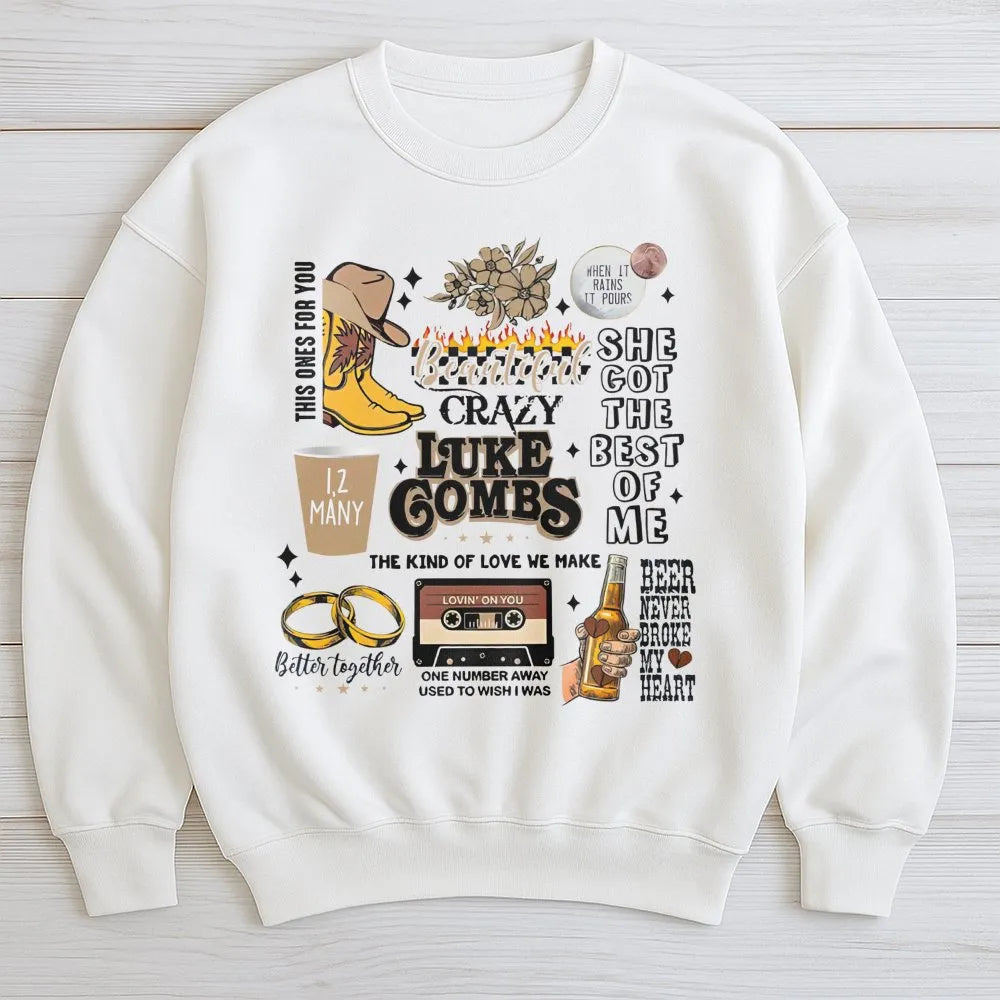 Country Music Graphic Sweatshirt | Luke Combs Song Lyrics Aesthetic | Premium Cotton Blend | Gift for Country Music Fans