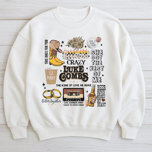 Country Music Graphic Sweatshirt | Luke Combs Song Lyrics Aesthetic | Premium Cotton Blend | Gift for Country Music Fans