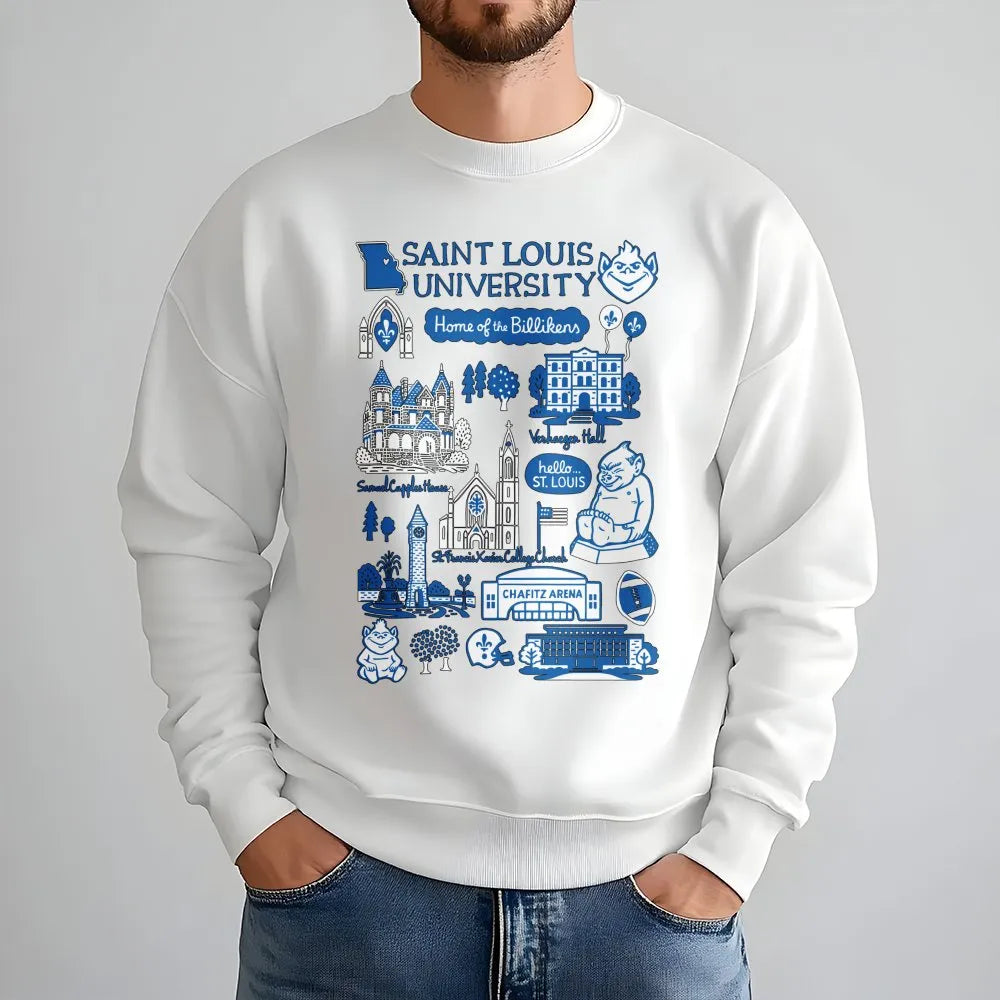 Saint Louis University Sweatshirt | SLU Billikens Campus Landmarks Collage | Premium Cotton Blend | University Alumni Gift