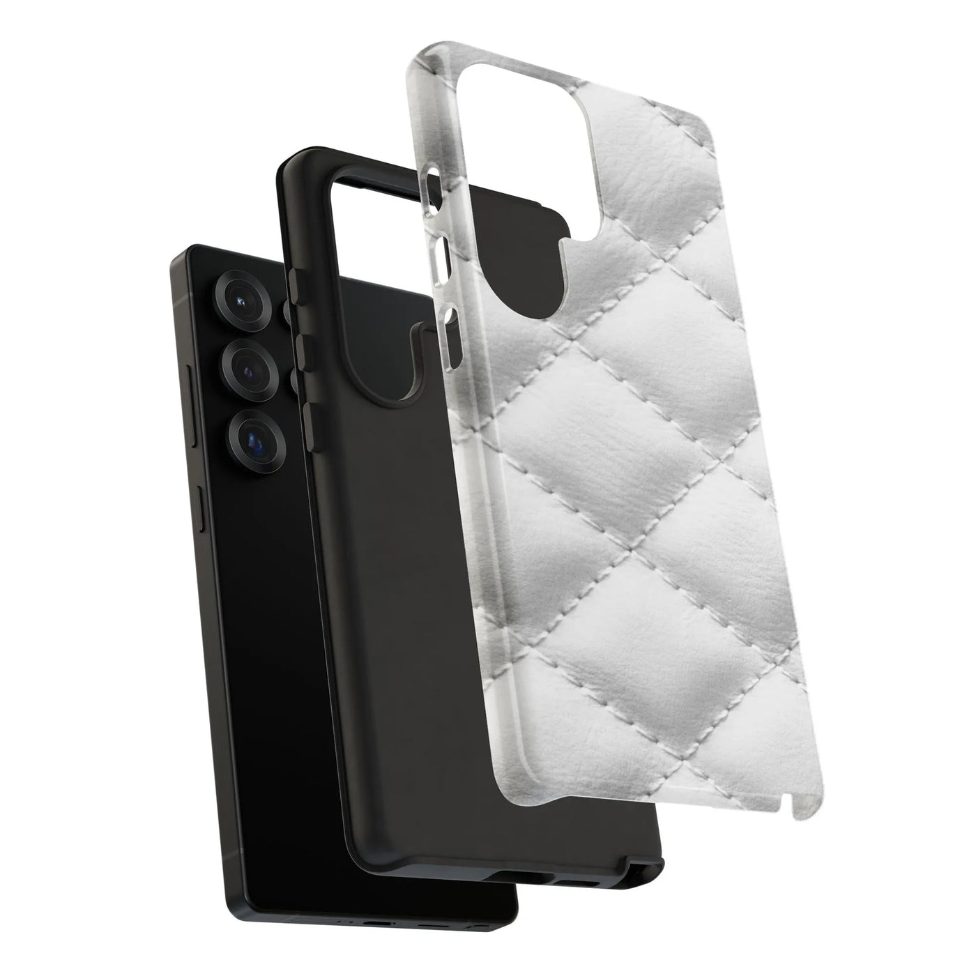White Quilted Leather Phone Case | Elegant Diamond Pattern Cover | Premium Dual-Layer Protection | Samsung Galaxy S25 S24 S23