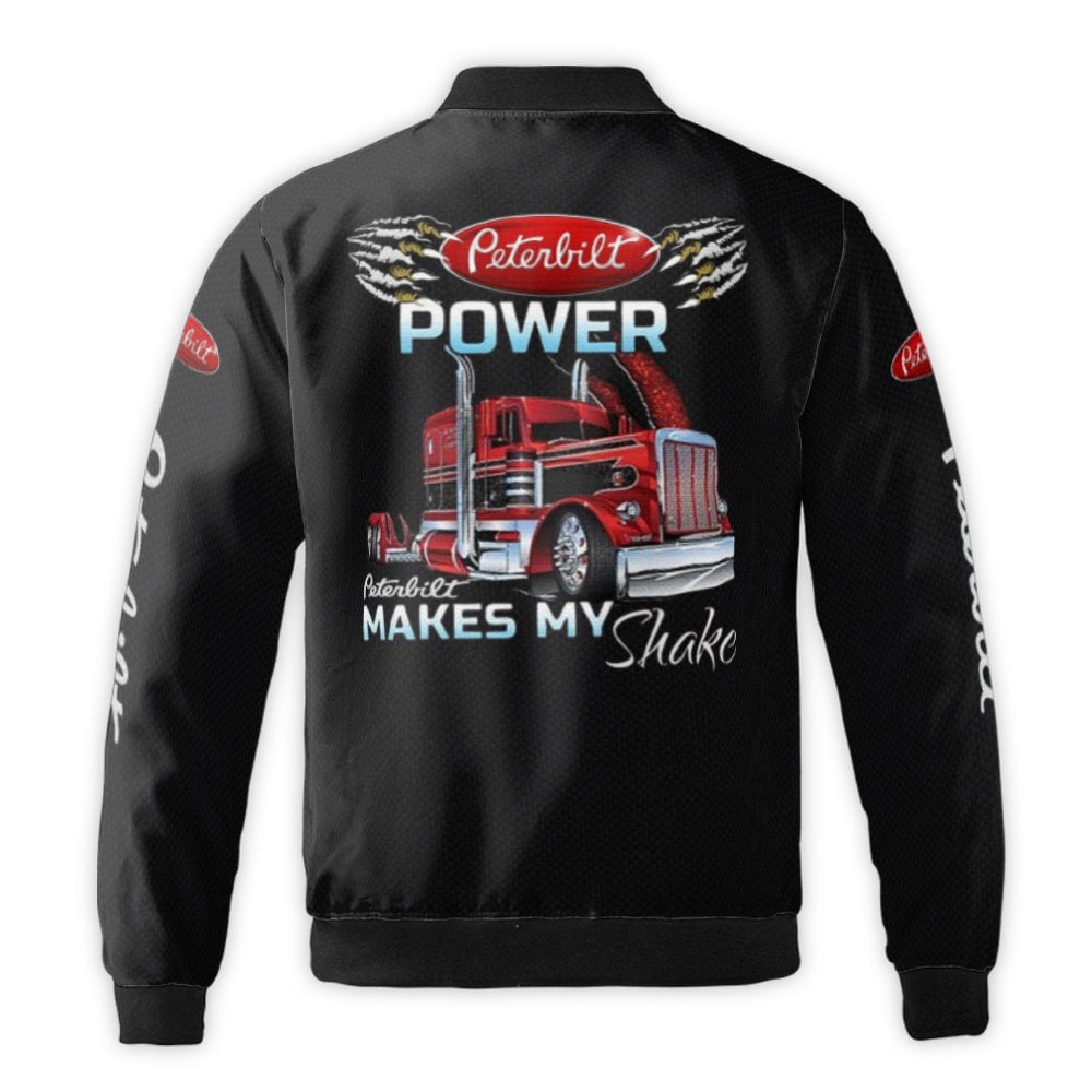 Peterbilt Trucker Bomber Jacket | Semi Truck Power Graphic Print | Durable Nylon Windproof Outerwear | Premium Gift for Profe