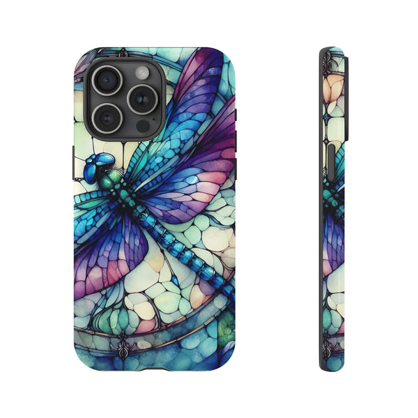 Stained Glass Dragonfly iPhone Case | Vibrant Mosaic Art Print | Dual-Layer Protective Shell | Nature Inspired Gift for Her