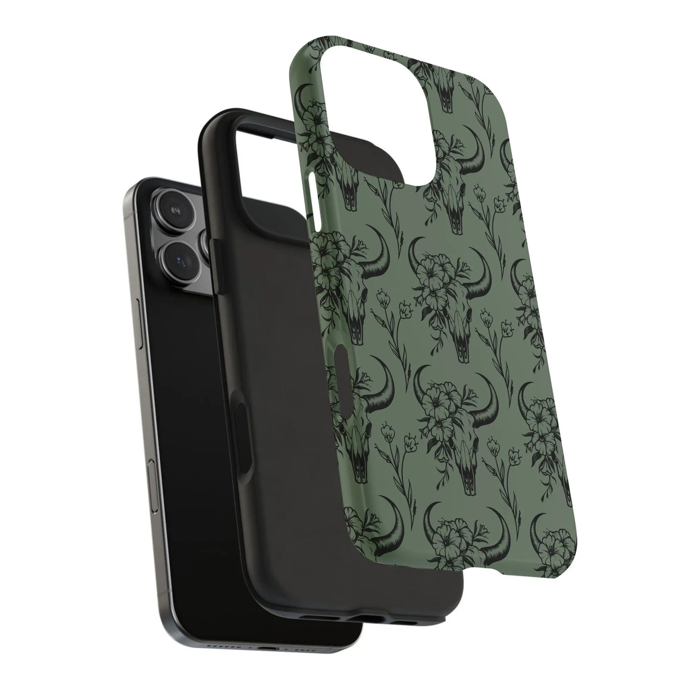Floral Bull Skull iPhone Case | Boho Desert Western Art | Dual-Layer Polycarbonate Protection | Trendy Minimalist Gift for Na
