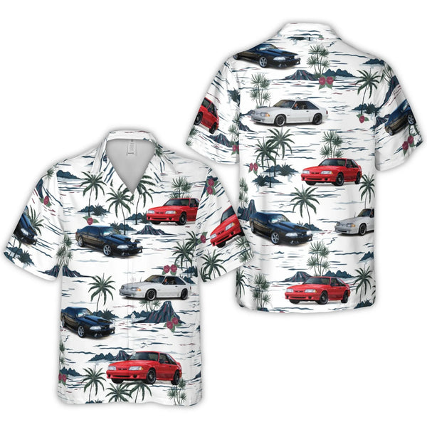 Classic Foxbody Mustang Hawaiian Shirt | Tropical Muscle Car Print | Lightweight Polyester Fabric | Collector's Gift for Men