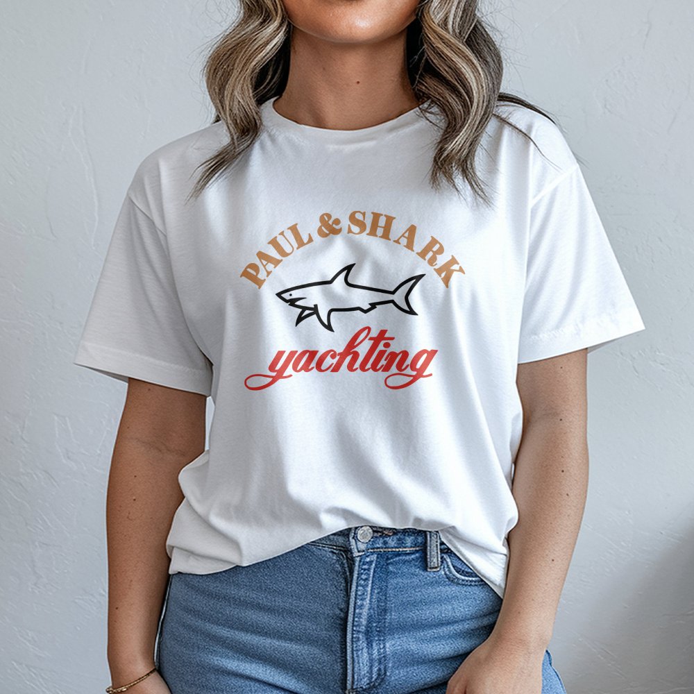 Shark Yachting Graphic T-Shirt | Nautical Ocean Theme Design | 100% Soft Cotton Premium Quality | Casual Gift for Sailors and