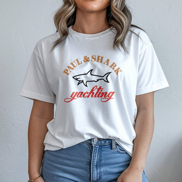 Shark Yachting Graphic T-Shirt | Nautical Ocean Theme Design | 100% Soft Cotton Premium Quality | Casual Gift for Sailors and