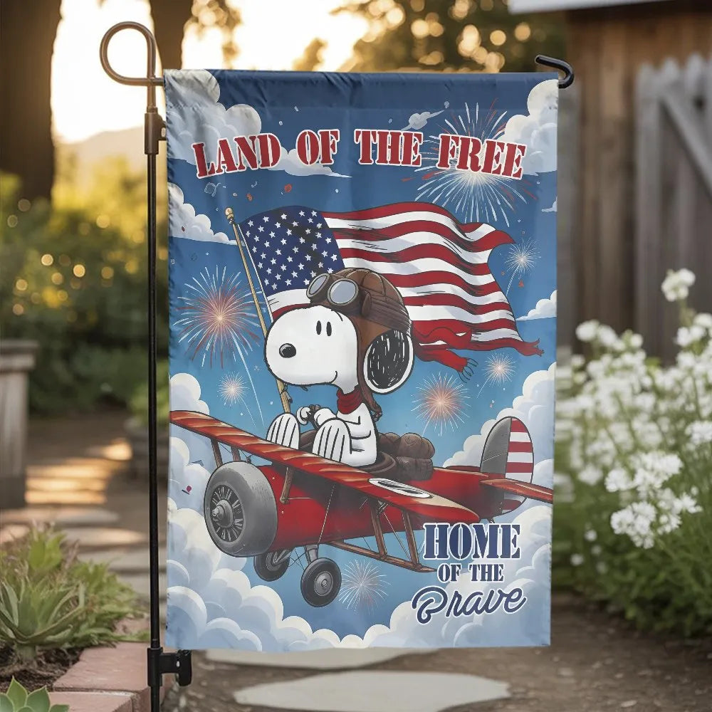 Patriotic Dog Pilot Garden Flag | Cartoon Flying Ace with American Flag | Premium Double Sided Polyester | 4th of July Outdoo