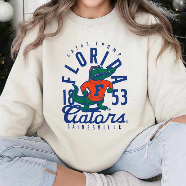 Florida College Mascot Sweatshirt | Retro Gainesville Gator Graphic | Cotton-Poly Blend Crewneck | Vintage Sports Gift for St