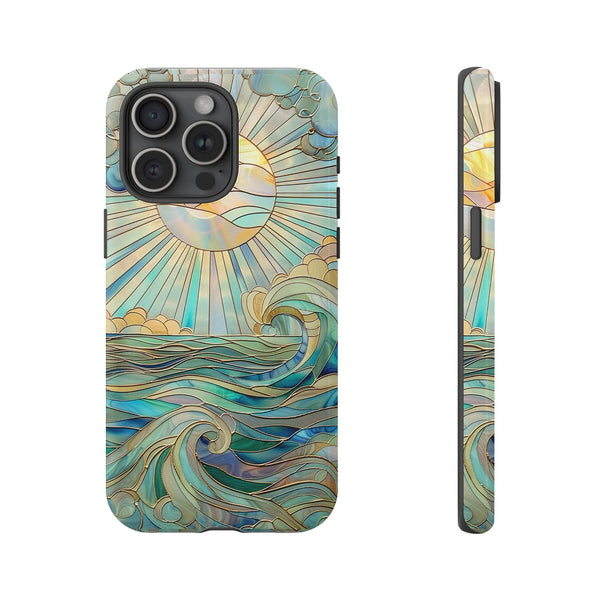 Stained Glass Ocean Waves iPhone Case | Sun And Sea Art | Dual-Layer Polycarbonate Protection | Unique Gift for Beach Lovers
