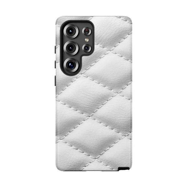 White Quilted Leather Phone Case | Elegant Diamond Pattern Cover | Premium Dual-Layer Protection | Samsung Galaxy S25 S24 S23