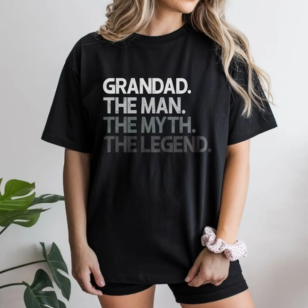 Grandad The Man The Myth The Legend T-Shirt | Vintage Graphic Print | 100% Cotton Premium Comfort | Funny Gift for Grandpa, F