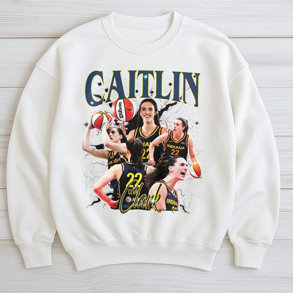 Caitlin Clark Sweatshirt | Retro 90s Basketball Graphic | Premium Cotton Blend Crewneck | WNBA Indiana Fever Fan Gift for Bas