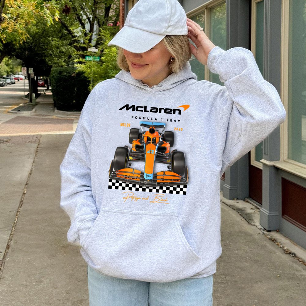 McLaren F1 2025 Racing Hoodie | Papaya and Black Formula 1 Team Graphic | Cotton-Poly Premium Sweatshirt | Gift for F1 Fan Un
