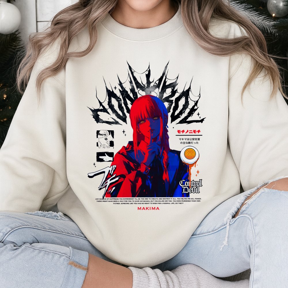 Makima Chainsaw Man Sweatshirt | Control Devil Vintage Anime Graphic | Premium Cotton Blend | Unisex Streetwear Gift for Anim