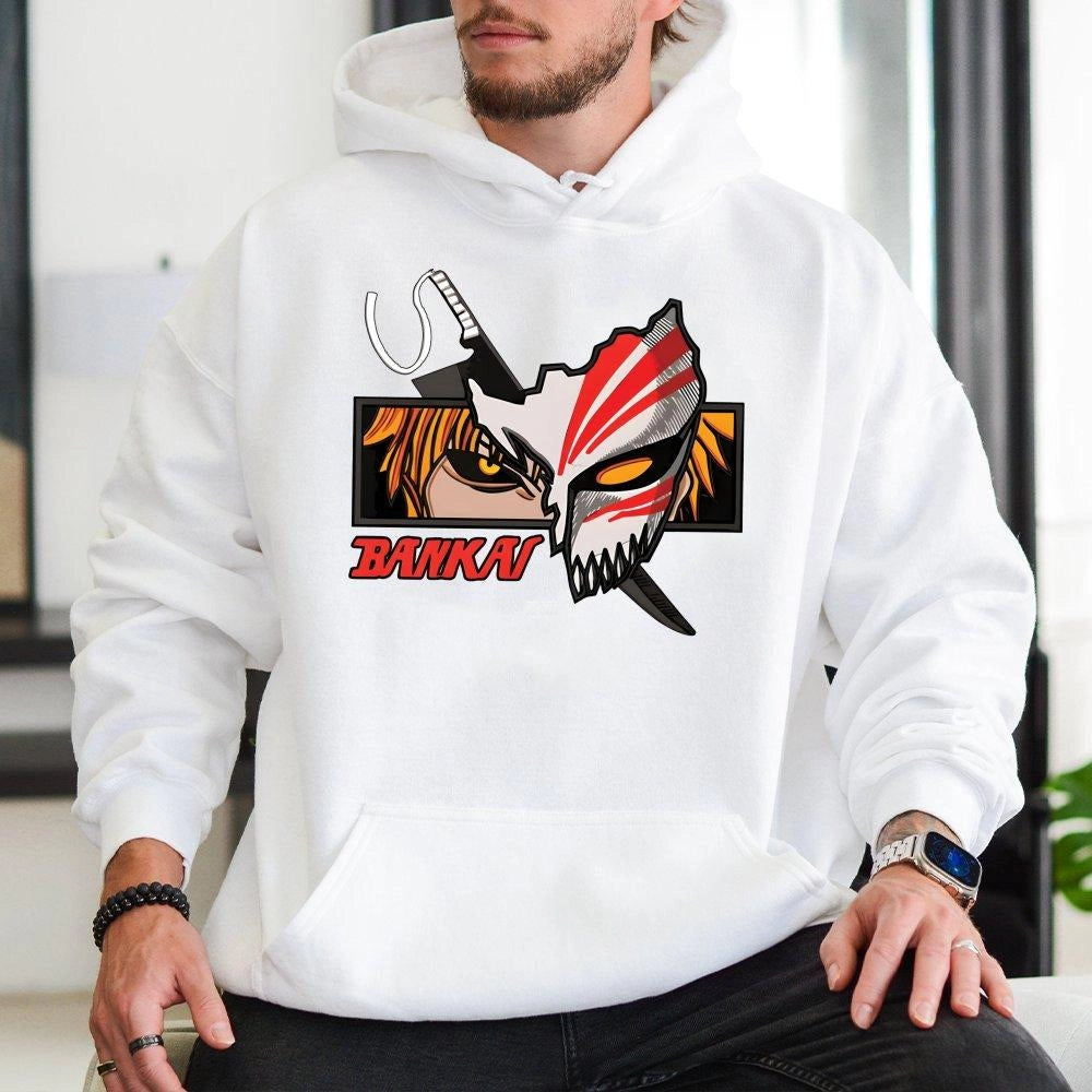 Anime Bankai Graphic Hoodie | Ichigo Kurosaki Manga Style Art | Premium Cotton Blend Fleece | Unisex Gift for Anime Fans and 