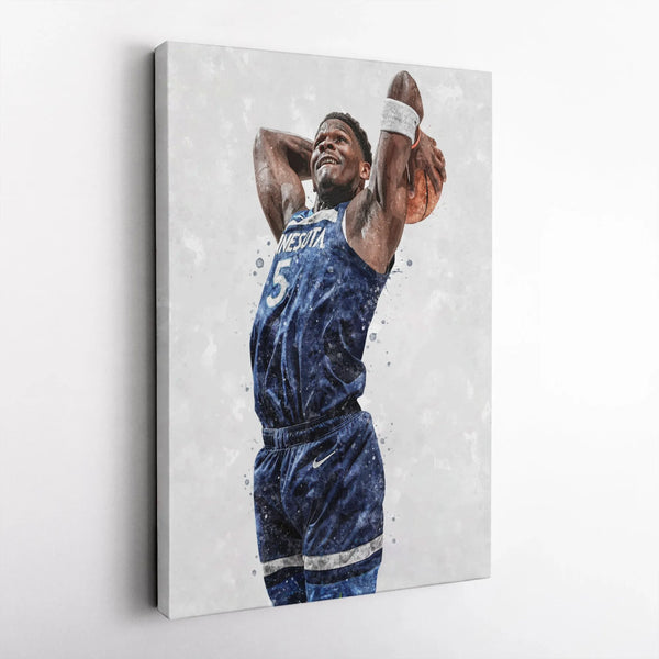Anthony Edwards Basketball Canvas Print | Minnesota Star Player Watercolor Art | 1.25 Inch Gallery Wrap | Premium Sports Fan 