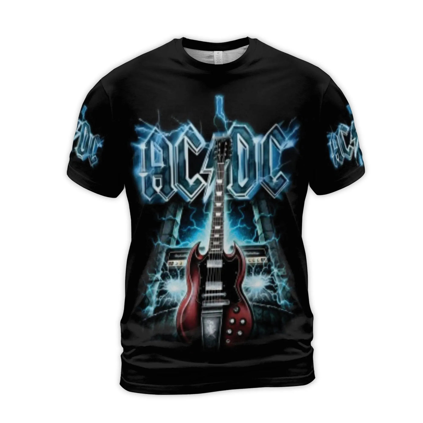 Hard Rock Band Graphic T-Shirt | Electric Guitar Lightning Print | Premium Polyester Blend Jersey | Music Fan Gift Idea