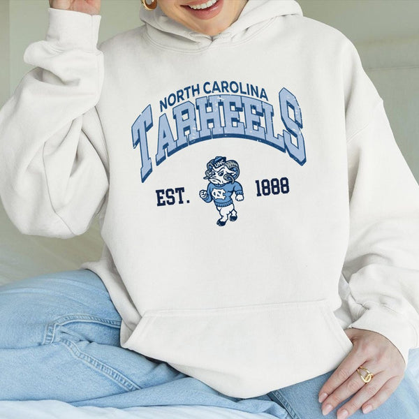 North Carolina Tar Heels Hoodie | Vintage Mascot Est. 1888 Graphic | Premium Cotton Blend | Unisex College Fan Gift Apparel
