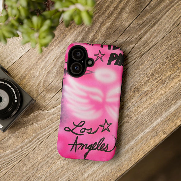 Los Angeles Phone Case | Pink Airbrush Angel Wings Design | Dual-Layer Polycarbonate | Trendy Y2K Aesthetic Gift for Her