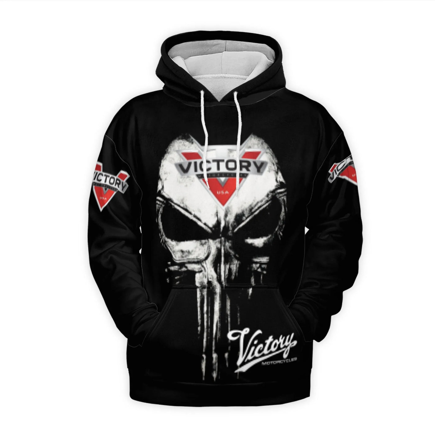 Victory Motorcycles Hoodie | Punisher Skull Graphic Print | Premium Polyester Fleece | Biker Gift for Men and Women