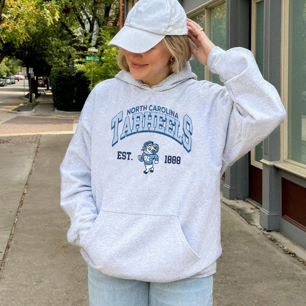 North Carolina Tar Heels Hoodie | Vintage Mascot Est. 1888 Graphic | Premium Cotton Blend | Unisex College Fan Gift Apparel