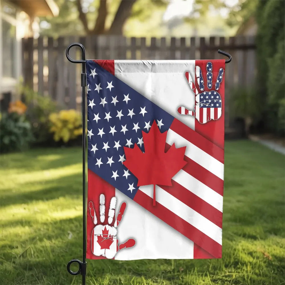 American Canadian Friendship Garden Flag | Double Sided Patriotic Handprint Design | Weather Resistant Polyester | Patriotic 