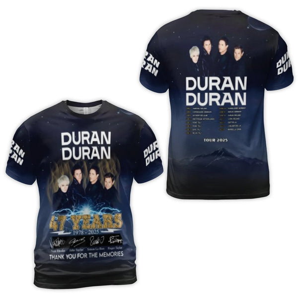 Duran Duran 3D Graphic T-Shirt | 47th Anniversary 1978-2025 Tour Design | Premium Jersey Fabric | Limited Edition Music Fan G