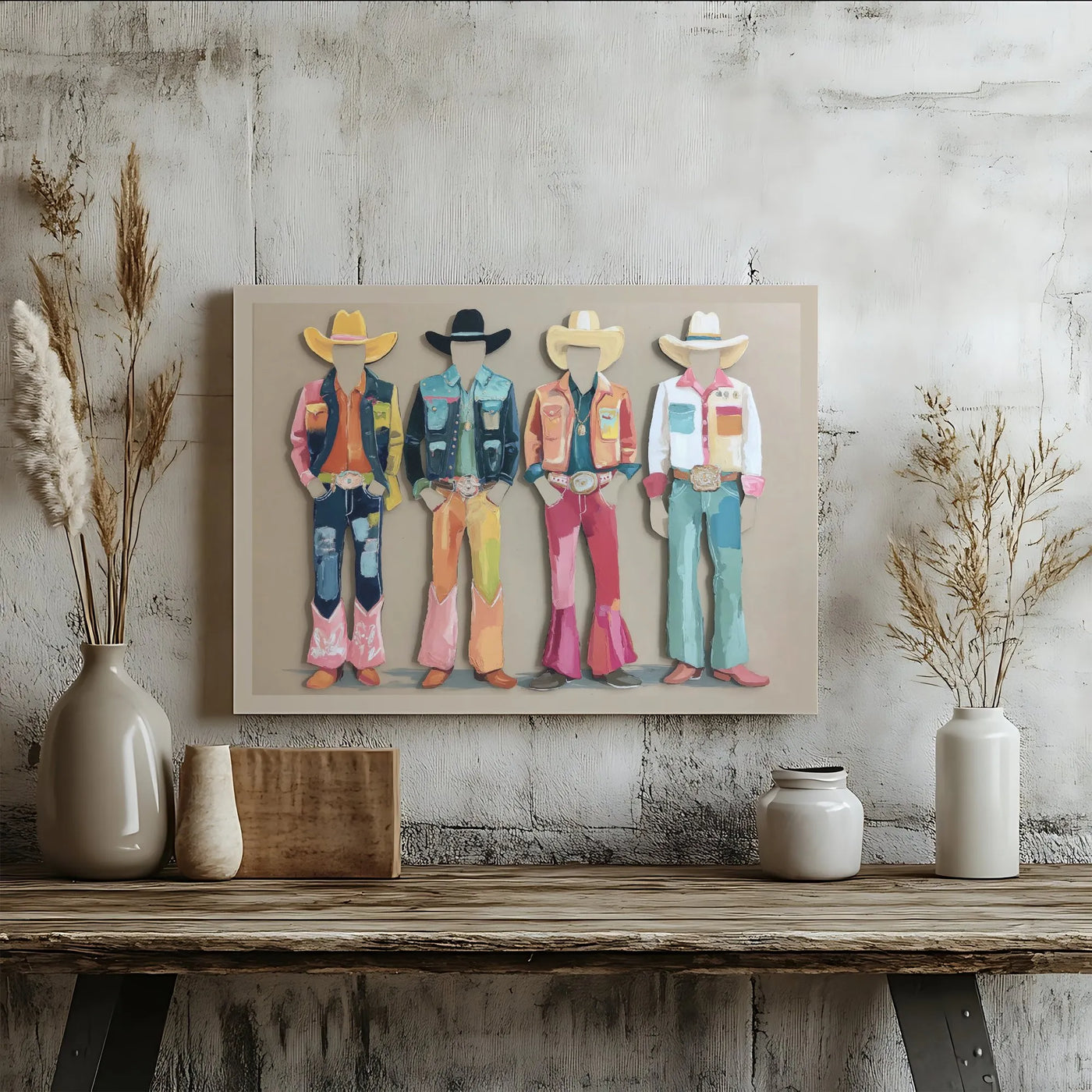 Colorful Western Cowboy Canvas Art | Modern Abstract Rodeo Print | Premium Gallery Wrapped 1.25" Frame | Southwestern Decor f