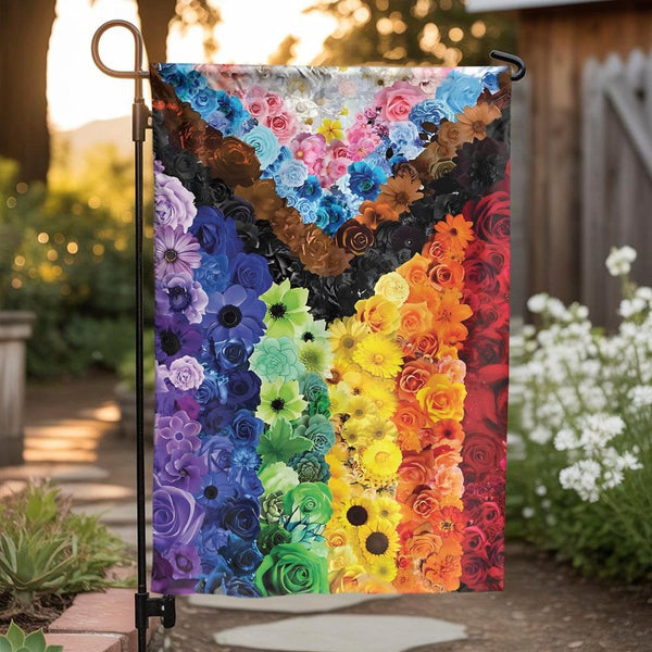 Floral Progress Pride Garden Flag | Vibrant Rainbow Flower Collage Yard Decor | Weather-Resistant Premium Polyester | Inclusi