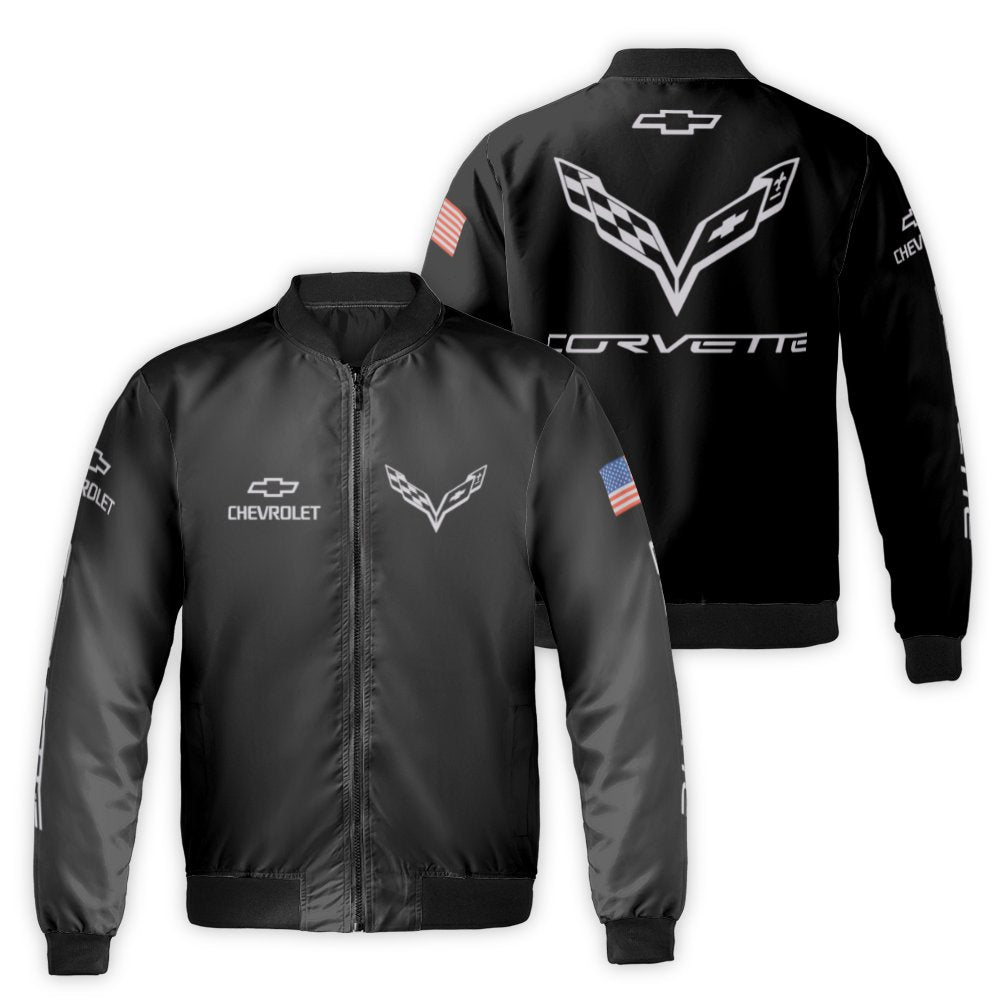 Chevy Corvette Bomber Jacket | American Muscle Car Motorsport Design | Premium Nylon Racing Apparel | Gift For Car Enthusiast