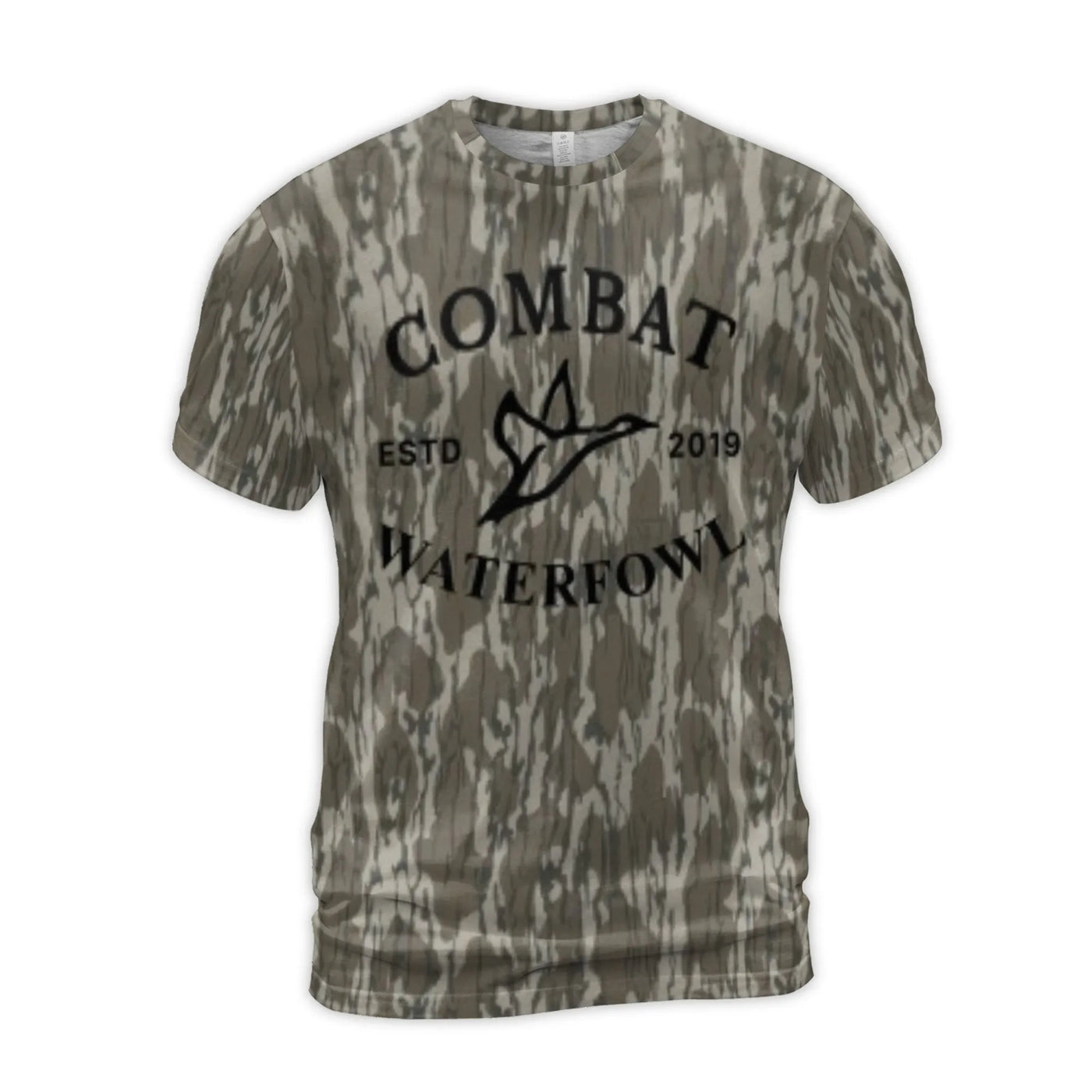 Combat Waterfowl T-Shirt | Camo Print Duck Hunting Graphic | Premium Jersey Polyester Spandex | Gift for Outdoorsman Hunter