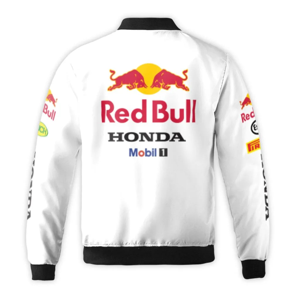 Formula 1 Racing Bomber Jacket | Red Bull Honda Inspired Graphic | Durable Nylon Streetwear | Unisex Fan Gift for Motorsport 