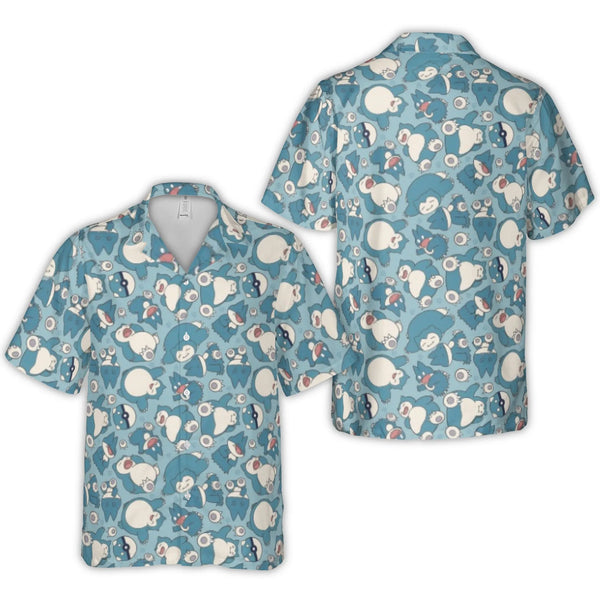 Sleeping Monster Hawaiian Shirt | Cute Blue Anime Print | Lightweight Woven Polyester | Perfect Gift For Gaming Fans