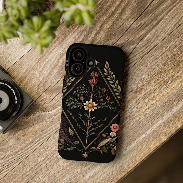 Botanical iPhone Case | Vintage Wildflower Illustration | Dual Layer Protective Cover | Dark Cottagecore Gift for Her