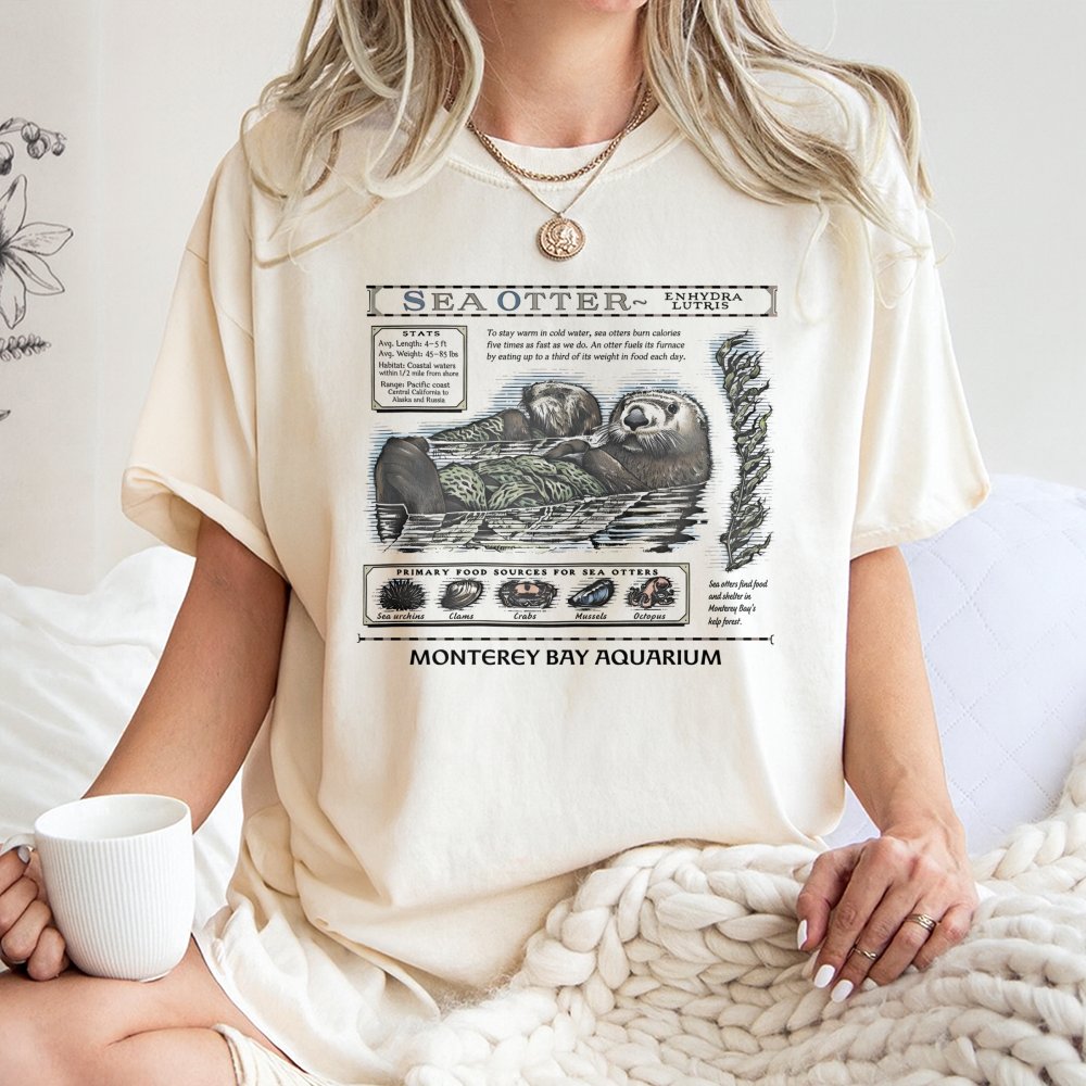 Sea Otter Graphic T-Shirt | Vintage Scientific Illustration Style | Premium 100% Cotton | Nature Lover Marine Biology Gift
