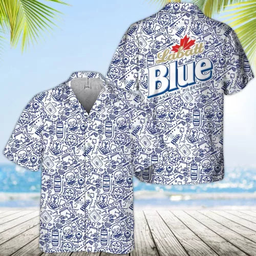 Labatt Blue Beer Hawaiian Shirt | All-Over Print Beach Summer Button Down | Premium Lightweight Fabric | Gift For Beer Lovers