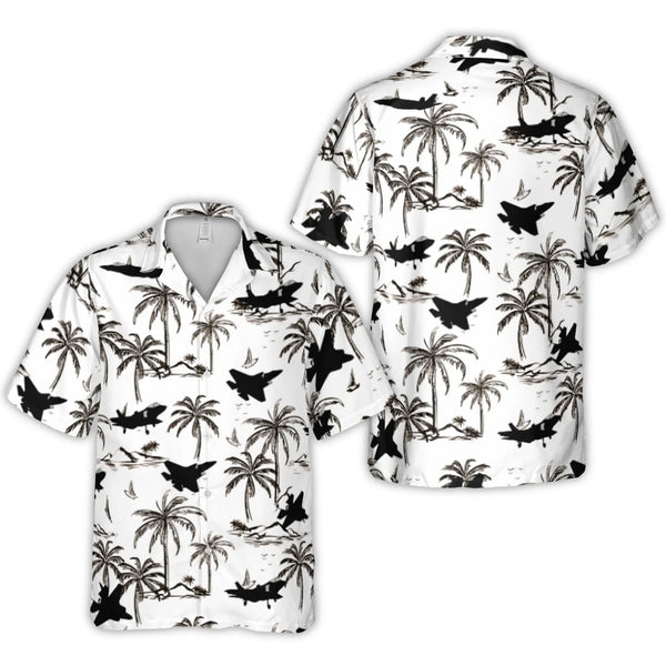 F-35 Fighter Jet Hawaiian Shirt | Tropical Palm Tree Print | Premium Lightweight Polyester | Unique Pilot Aviation Gift for H